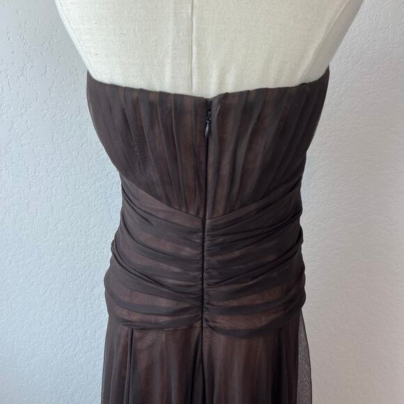 Badgley Mischka Strapless Cocktail Dress Evening Gown Chocolate Brown Tulle - Picture 2 of 15